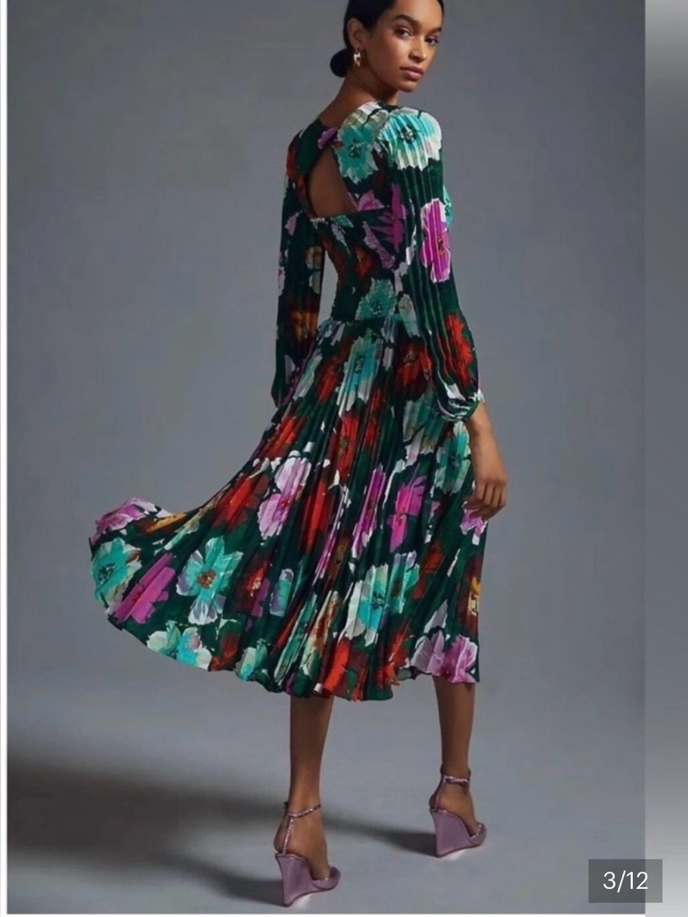 Maeve Emerald Green Floral Pleated Midi Dress
